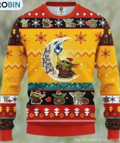 Baby Yoda Moon and Back Cute Ugly Christmas Sweater, Xmas Sweatshirt