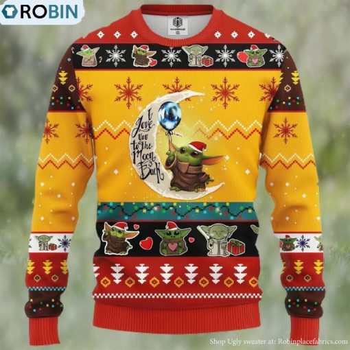 Baby Yoda Moon and Back Cute Ugly Christmas Sweater, Xmas Sweatshirt