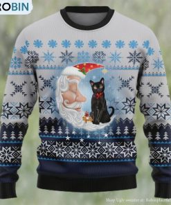 Back Cat Love Santa Moon Ugly Christmas Sweater