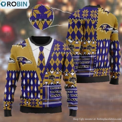 Baltimore Ravens NFL American Football Team Cardigan Style 3D Men And Women Ugly Sweater