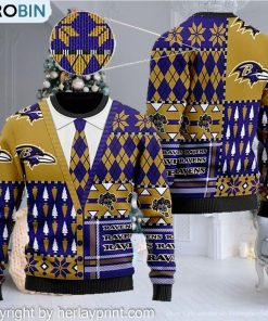 Baltimore Ravens NFL American Football Team Cardigan Style 3D Men And Women Ugly Sweater