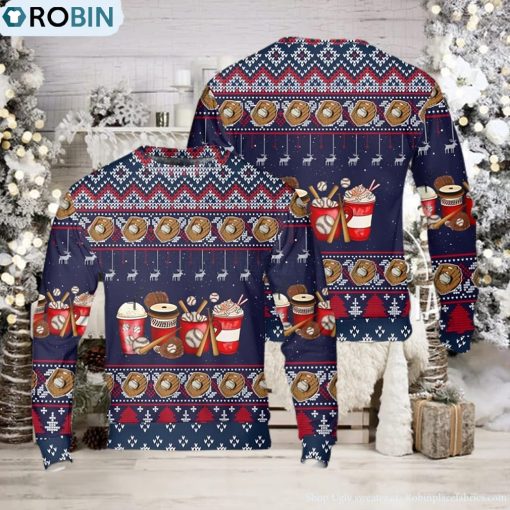 Baseball Coffee Drink Ugly Christmas Sweater