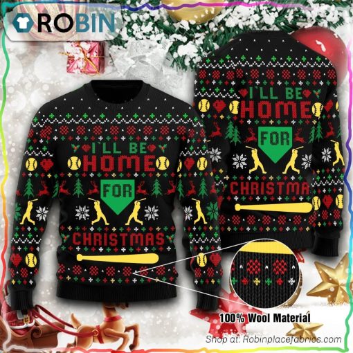 Baseball I’ll Be Home For Christmas Ugly Christmas Sweater