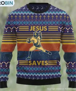Baseball Jesus Save Ugly Christmas Sweater Baseball Jesus Save Ugly Christmas Sweater