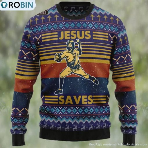 Baseball Jesus Save Ugly Christmas Sweater, Xmas Sweatshirt