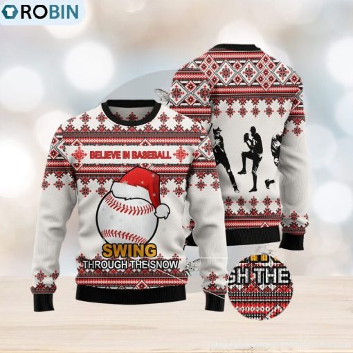 Baseball Santa Hat Ugly Christmas Sweater Gift Men Women