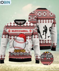 Baseball Santa Hat Ugly Christmas Sweater Gift Men Women