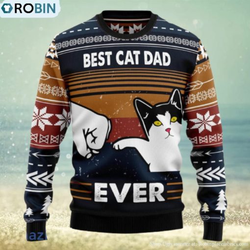 Best Cat Dad Ever Funny Christmas 3D Sweater