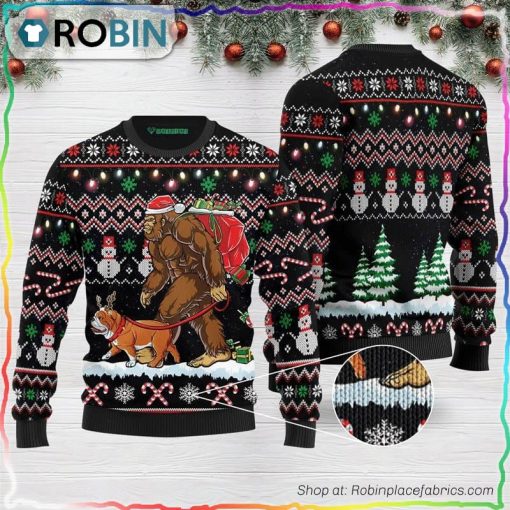 Bigfoot English Bulldog Ugly Christmas Sweater