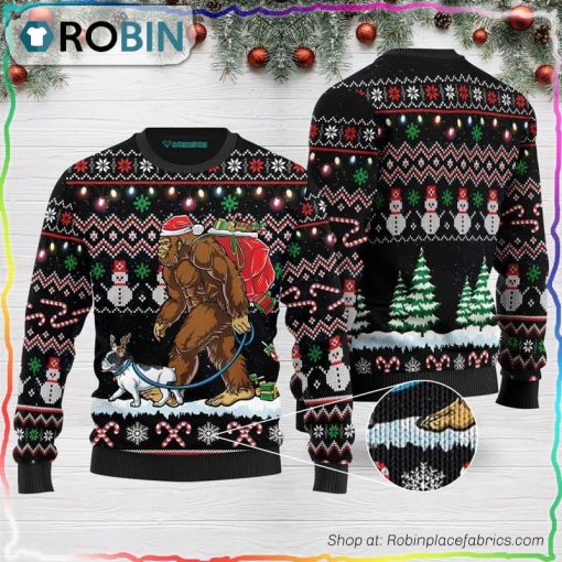 Bigfoot French Bulldog Ugly Christmas Sweater