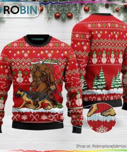 Bigfoot German Shepherd Red Ugly Christmas Sweater