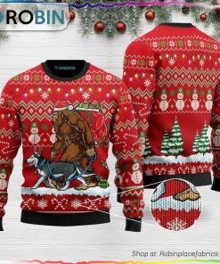 Bigfoot Huskey Red Ugly Christmas Sweater