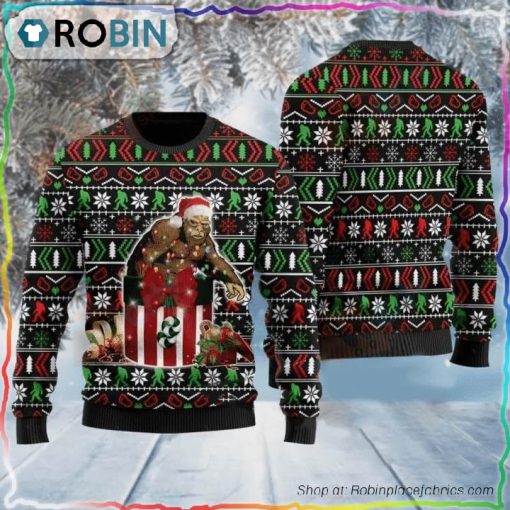 Bigfoot In The Gift Box Ugly Christmas Sweater