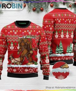 Bigfoot Pug Red Ugly Christmas Sweater