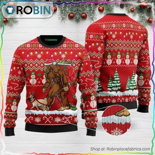 Bigfoot Pug Red Ugly Christmas Sweater