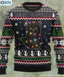 Black Cat Fluffmas Ugly Christmas Sweater