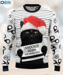 Black Cat Knocked Down The Xmas Tree Funny Christmas 3D Sweater