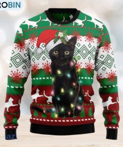 Black Cat Light Christmas Knitting Pattern Christmas 3D Sweater
