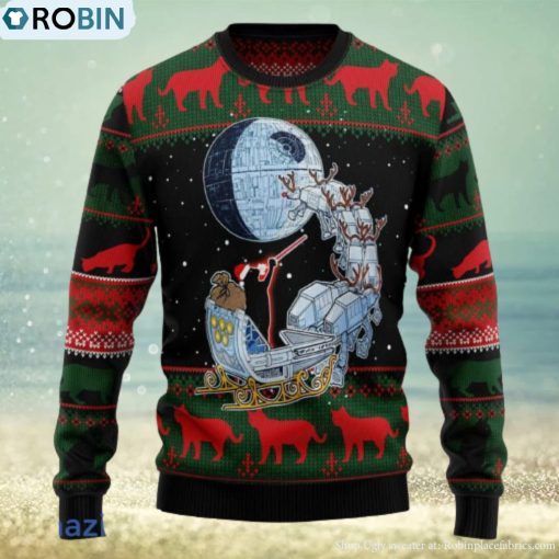 Black Cat Sleigh To Death Star Knitting Pattern Christmas 3D Sweater