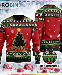 Black Cat Tree Meowy Ugly Christmas Sweater