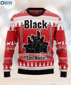 Black Cats Matter Knitting Pattern Red Christmas 3D Sweater