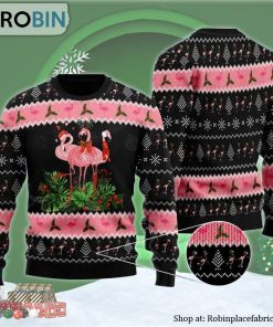 Black Pink Flamingo Jingle Bell In Area Ugly Christmas Sweater