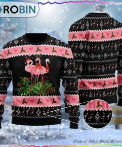 Black Pink Flamingo Jingle Bell In Area Ugly Sweater
