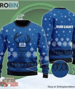 Blue Bud Light Reindeer Snowy Ugly Christmas Sweater