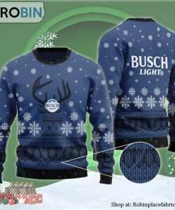 Blue Busch Light Reindeer Snowy Ugly Christmas Sweater