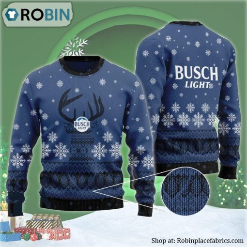 Blue Busch Light Reindeer Snowy Ugly Christmas Sweater