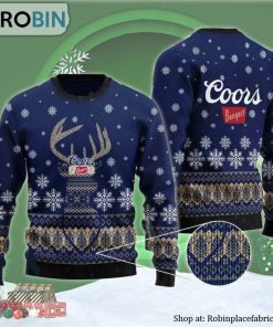 Blue Coors Banquet Reindeer Snowy Ugly Christmas Sweater