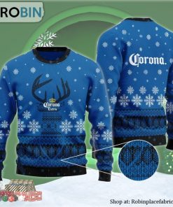 Blue Corona Reindeer Snowy Ugly Christmas Sweater