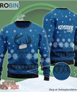 Blue Keystone Light Reindeer Snowy Ugly Christmas Sweater