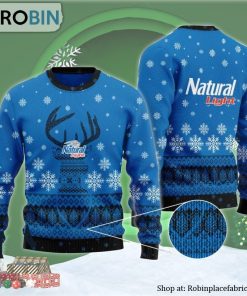 Blue Natural Light Reindeer Snowy Ugly Christmas Sweater