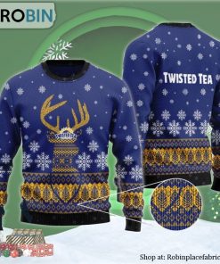 Blue Twisted Tea Reindeer Snowy Ugly Christmas Sweater