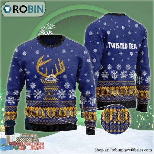 Blue Twisted Tea Reindeer Snowy Ugly Christmas Sweater