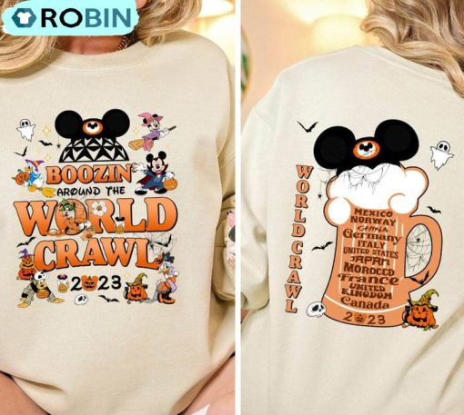 Boozin Around The World Crawl Halloween Cute Shirt, Mickey And Friends Tee, Hoodie, Sweatshirt