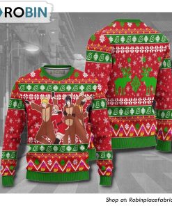 Boruto Naruto Chibi Knitted Red Anime 3D Printed Ugly Christmas Sweater