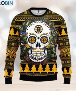 Boston Bruins Skull Flower Ugly Christmas Ugly Sweater Boston Bruins Skull Flower Ugly Christmas Ugly Sweater
