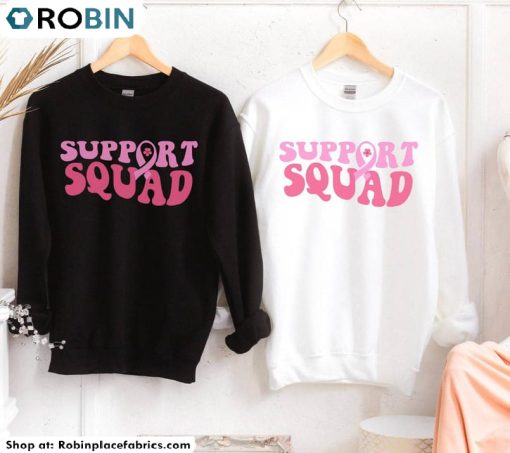 Breast Cancer Support Squad Retro Shirt, Matching Cancer Treatment Tee Tops Unisex Hoodie