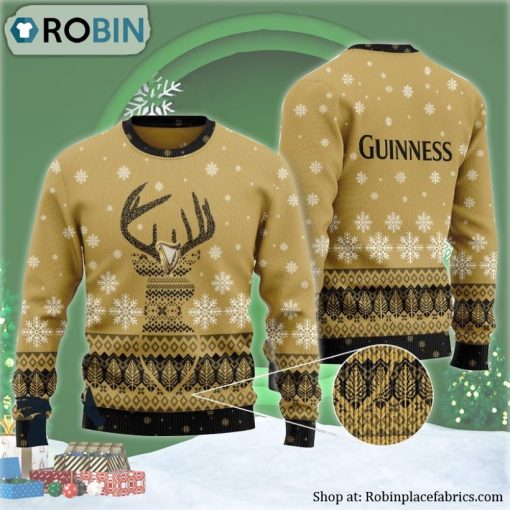Brown Guinness Reindeer Snowy Ugly Christmas Sweater