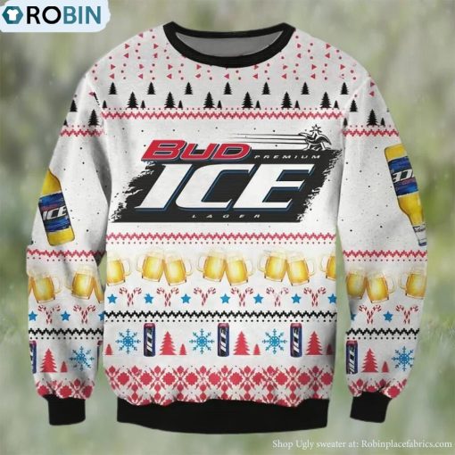 Bud Ice Lager Beer Ugly Christmas Sweater, Gifts For Beer Lovers