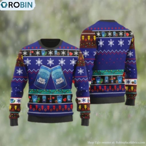 Bud Light Beer Snowflake Pattern Ugly Christmas Sweater