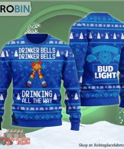 Bud Light Drinker Bells Drinking All The Way Ugly Christmas Sweater
