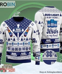 Bud Light In My Veins Jesus In My Heart Ugly Christmas Sweater
