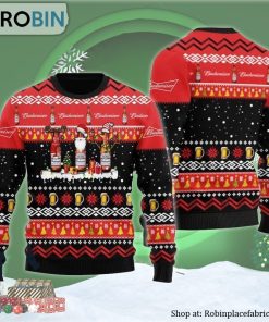 Budweiser Santa Reindeer Snowflake Ugly Christmas Sweater