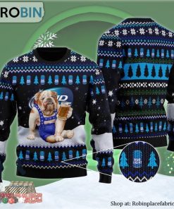 Bulldog Drink Bud Light Beer Ugly Christmas Sweater Bulldog Drink Bud Light Beer Ugly Christmas Sweater