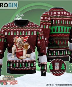 Bulldog Drink Budweiser Beer Ugly Christmas Sweater