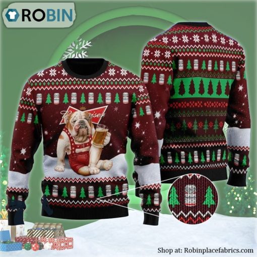 Bulldog Drink Budweiser Beer Ugly Christmas Sweater
