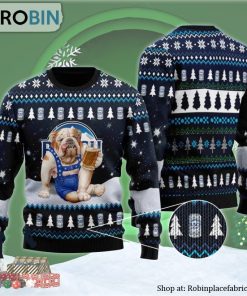 Bulldog Drink Busch Light Beer Ugly Christmas Sweater